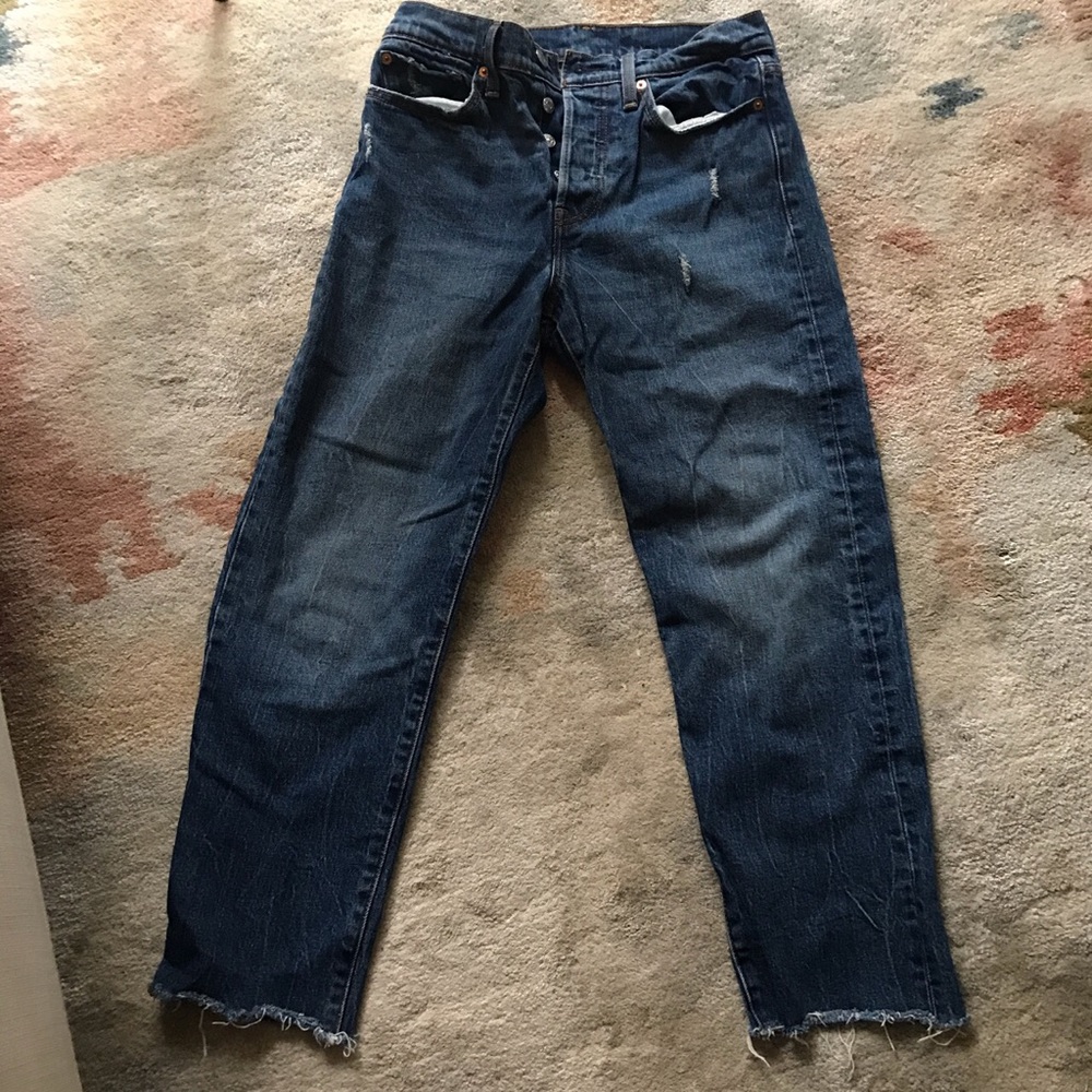 Levi’s high waist wedgie fit. Distressed